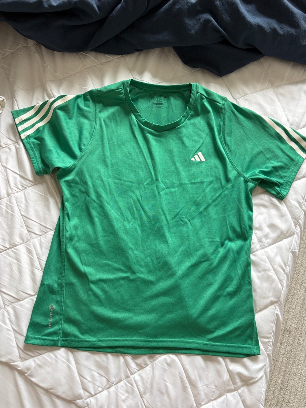 adidas Green Short Sleeve Athletic Tee with White Stripes women’s